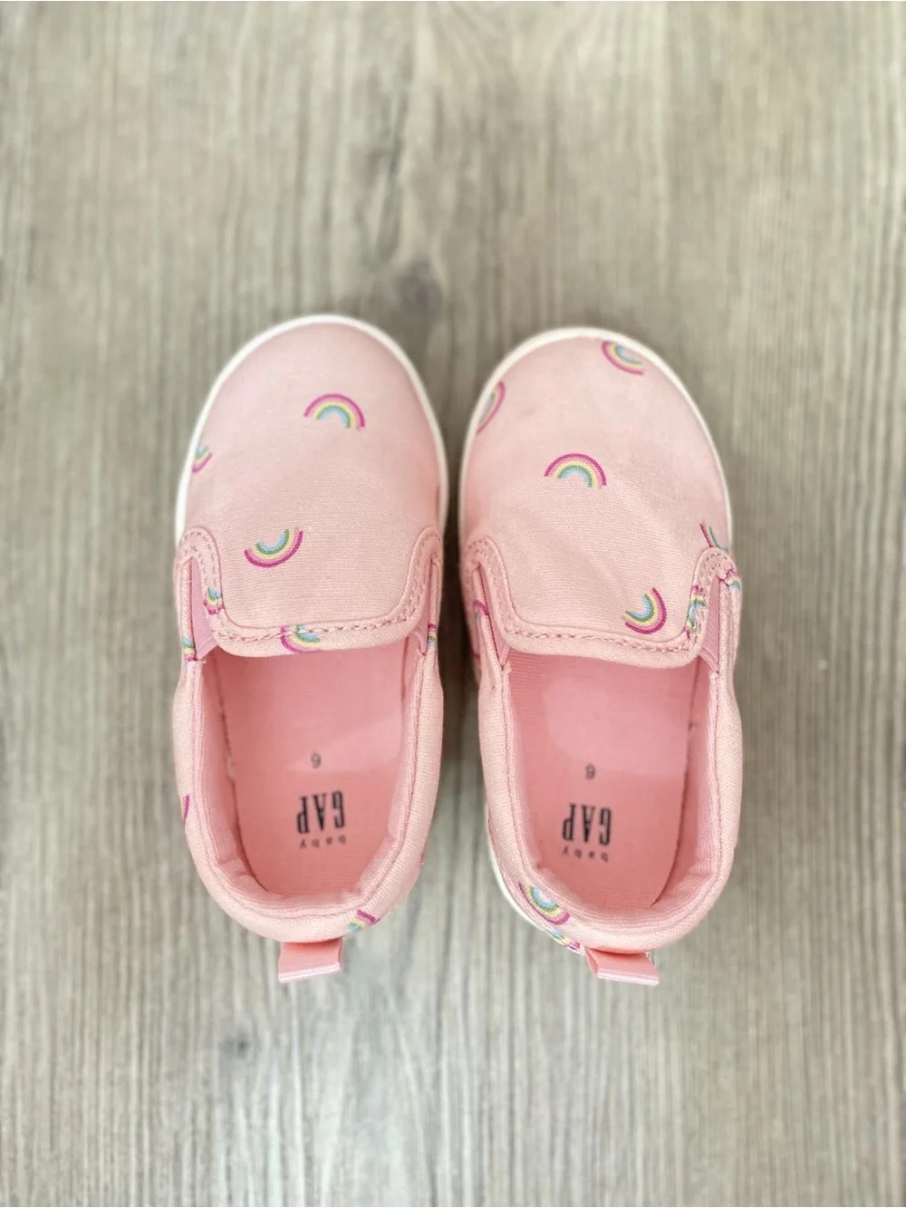GAP Pink Canvas Slip-On Baby Shoes with Rainbow Print